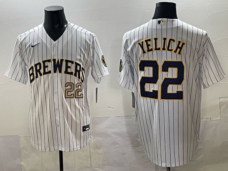 Men Nike Milwaukee Brewers #22 Yelich white MLB 2025 jersey 02
